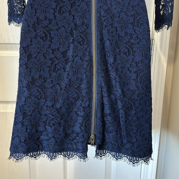 DIANE VON FURSTENBERG Zarita Dress Navy Blue Lace Sheath 3/4 Sleeve - Picture 8 of 13